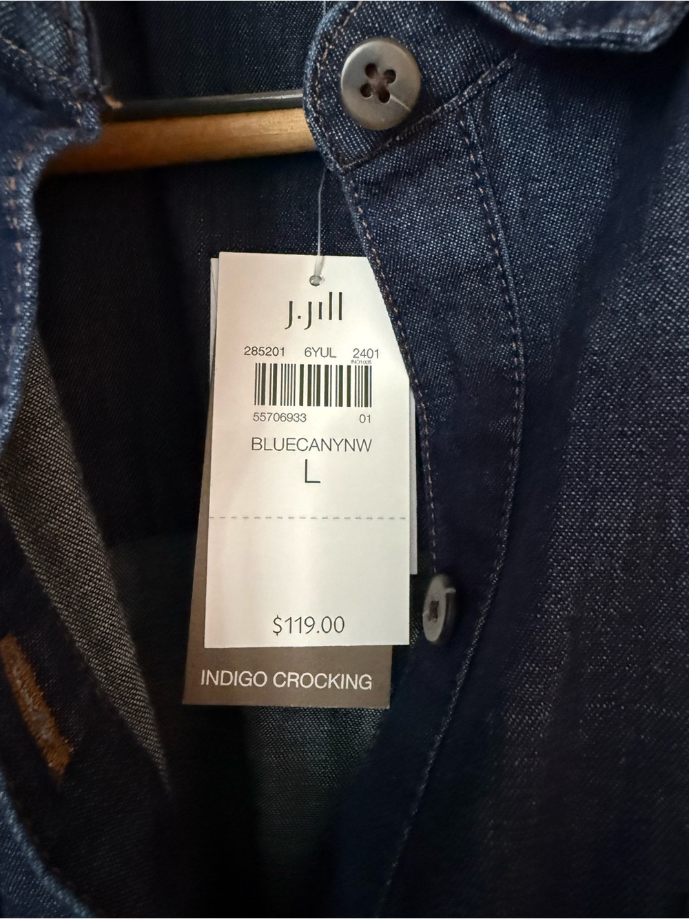 J Jill Indigo Belted Shirt dress, Large, NWT - Picture 6 of 16
